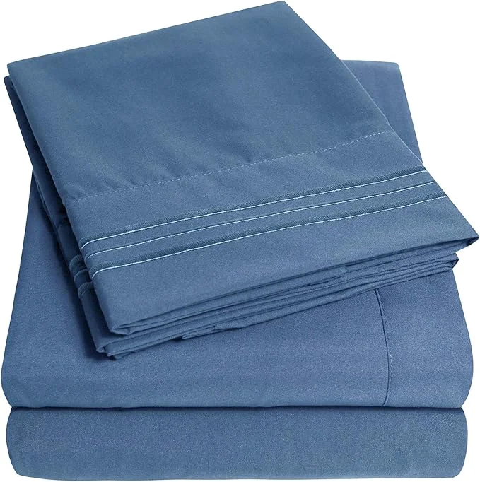 Specialty 1500 Supreme Collection Extra Deep Pocket Sheets Set - Luxury Soft Bed Sheets Wrinkle Bedding Over 40 Colors 21 inch Extra Deep Pocket Full Denim Top-Quality