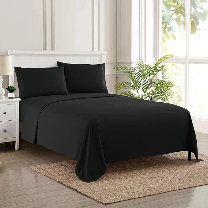 Natural Queen Size Bed Sheets - Breathable Luxury Sheets with Full Elastic amp Secure Corner Straps Built In - 1800 Supreme Collection Soft Deep Pocket Bedding Sheet Set EXTRA DEEP pocket - Queen Black Modern