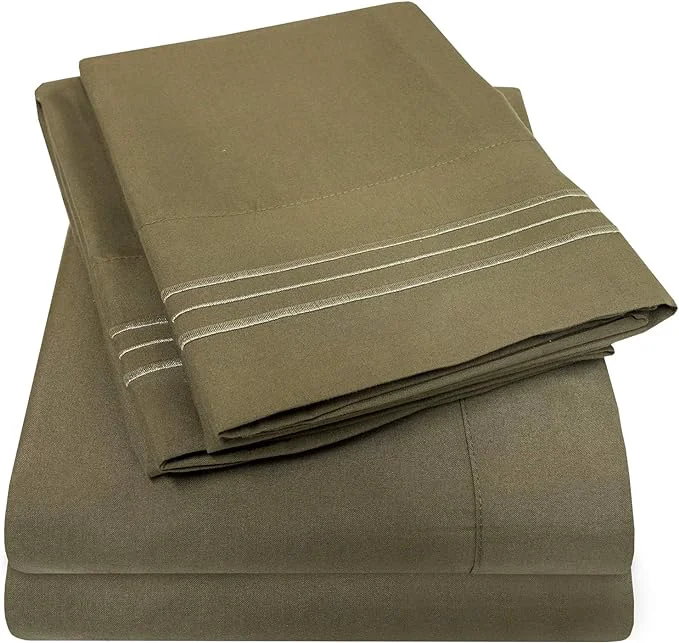 Eco-Friendly 1500 Supreme Collection Queen Sheet Sets Olive Green - Luxury Hotel Bed Sheets and Pillowcase Set for Queen Mattress - Extra Soft Elastic Corner Straps Deep Pocket Sheets Queen Olive Green Convenient