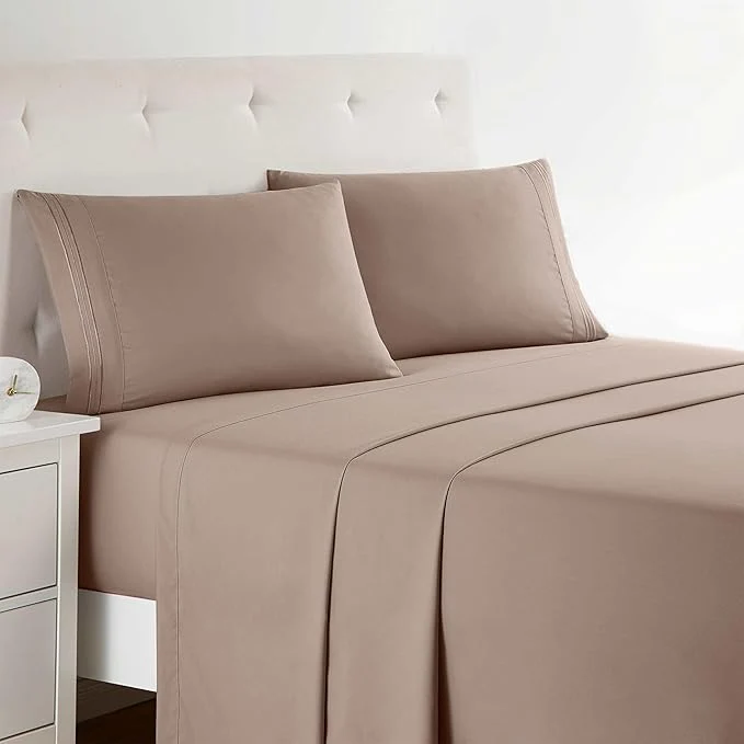 Genuine Clara Clark Bed Sheets Premier 1800 Series 4 Piece Bed Sheet Set Deep Pocket Wrinkle Fade Stain Resistant Luxury Soft Bedding Sheets amp Pillowcases Twin-XL Taupe Sand Certified