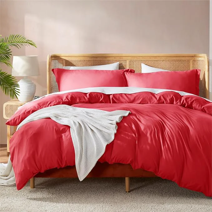 Premium Material Nestl Red California King Duvet Cover Sets - Soft Double Brushed Cal King Duvet Cover 3 Piece with Button Closure 1 Duvet Cover 104x98 inches and 2 Pillow Shams Crafted