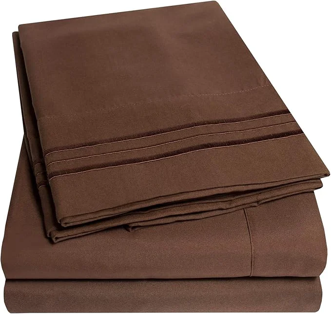 Durable 1500 Supreme Collection Twin Sheet Sets Brown - 3 Piece Bed Sheets and Pillowcase Set for Twin Mattress - Extra Soft Elastic Corner Straps Deep Pocket Sheets Twin Brown Convenient