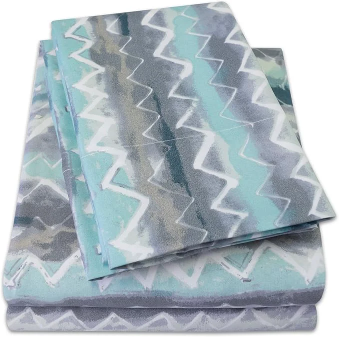 Carefully Designed 1500 Supreme Collection Extra Soft Summerset Ocean Vibe Chevron Pattern Sheet Set Queen - Luxury Bed Sheets Set with Deep Pocket Wrinkle Bedding Trending Printed Pattern Queen Certified