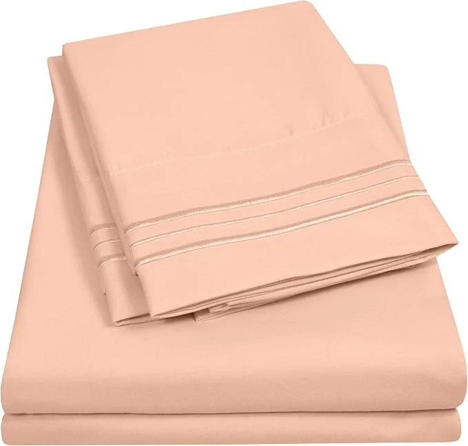 World-Class 1500 Supreme Collection King Sheet Sets Peach - Luxury Hotel Bed Sheets and Pillowcase Set for King Mattress - Extra Soft Elastic Corner Straps Deep Pocket Sheets King Peach Responsible