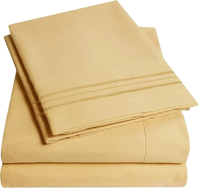 Sophisticated 1500 Supreme Collection Full Sheet Sets Camel - Luxury Hotel Bed Sheets and Pillowcase Set for Full Mattress - Extra Soft Elastic Corner Straps Deep Pocket Sheets Full Camel Pure