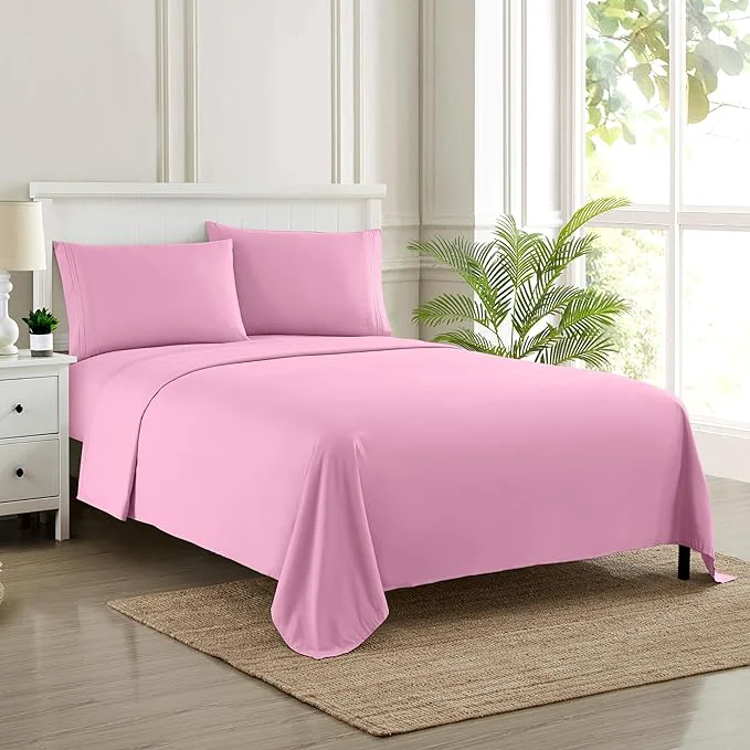 Reusable Twin Sheets - Breathable Luxury Sheets with Full Elastic amp Secure Corner Straps Built In - 1800 Supreme Collection Extra Soft Deep Pocket Bedding Set Sheet Set Twin Pink Expertly Made