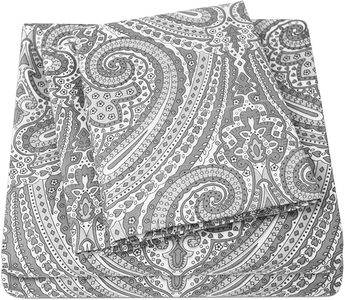 Responsible 1500 Supreme Collection King Sheet Sets Paisley Gray - Luxury Hotel Bed Sheets and Pillowcase Set for King Mattress - Extra Soft Elastic Corner Straps Deep Pocket Sheets King Paisley Gray Pure