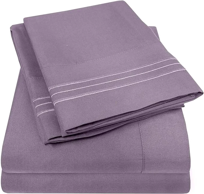 Consistent 1500 Supreme Collection Queen Sheet Sets Plum - Luxury Hotel Bed Sheets and Pillowcase Set for Queen Mattress - Extra Soft Elastic Corner Straps Deep Pocket Sheets Queen Plum Recyclable