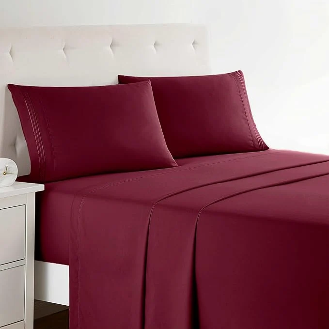 Top-Quality Clara Clark Bed Sheets Premier 1800 Series 4 Piece Bed Sheet Set Deep Pocket Wrinkle Fade Stain Resistant Luxury Soft Bedding Sheets amp Pillowcases Full Burgundy Red Powerful