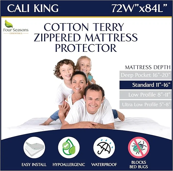 Outstanding Zippered Waterproof Mattress Encasements - Hypoallergenic Mattress Protector Cover with Soft Cotton Terry Fabric Top - California King Size 72 39 x 84 quot Convenient