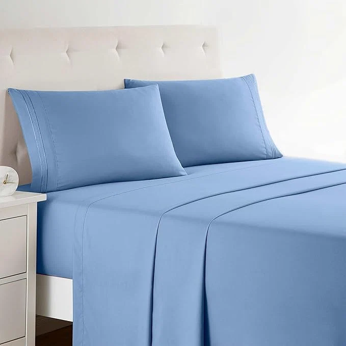 Clara Clark Bed Sheets Premier 1800 Series 4 Piece Bed Sheet Set Deep Pocket Wrinkle Fade Stain Resistant Luxury Soft Bedding Sheets amp Pillowcases California King Blue Heaven Expertly Made