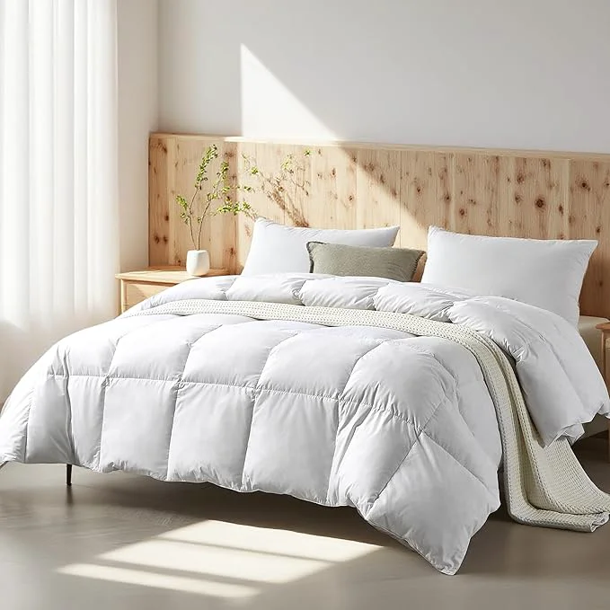 Top-Quality Farm To Home Organic Cotton Feather Down Comforter Twin Size Organic Cotton Cover All Seasons Luxury Duvet Insert with Corner Tabs Cozy HotelCollections White Bedding Comforters 68 quot x90 quot Eco-Friendly