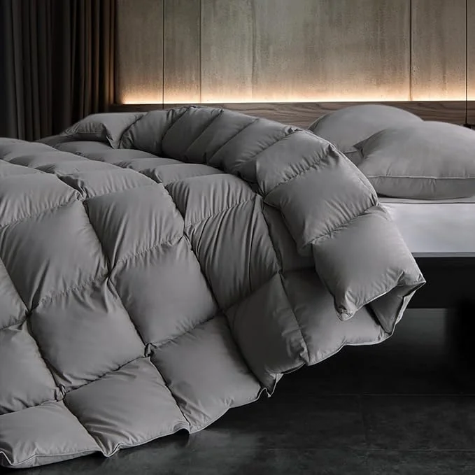 Expertly Made Down Fibers Comforter King Size Luxurious All Seasons Hotel Collection Duvet Insert 54 Oz High Bulkiness Medium Warmth Fluffy amp Breathable for Bedroom Guestroom Hotel Grey 106x90 Elegant
