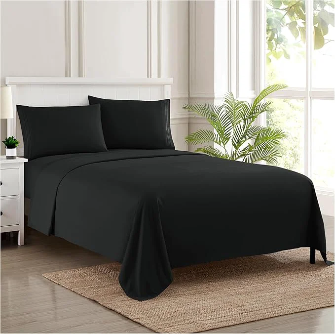 Twin XL Sheets - Breathable Luxury Sheets with Full Elastic amp Secure Corner Straps Built In - 1800 Supreme Collection Extra Soft Deep Pocket Bedding Set Sheet Set Twin XL Black First-Class