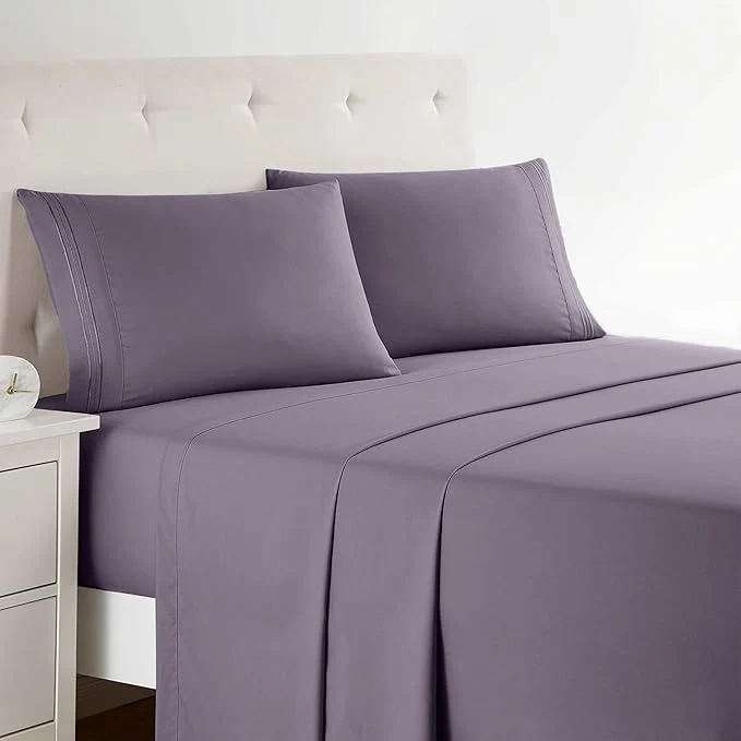Breathable Clara Clark Bed Sheets Premier 1800 Series Bed Sheet Set Deep Pocket Wrinkle Fade Stain Resistant Luxury Soft Bedding Sheets amp Pillowcases King Grayish Purple Flexible