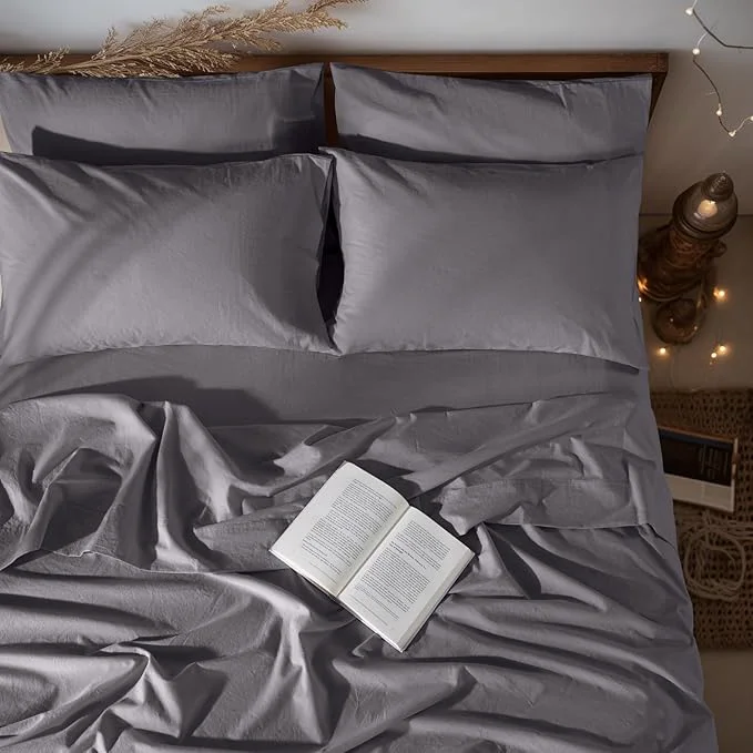 Artisan LBRO2M Pure Linen Sheet Set Deep Pocket Up to 16 quot Bed Sheets Sets Natural Flax Beddings Soft Breathable Comfortable for All Seasons 6 Pcs Sheet Set Full Size Dark Grey Stylish