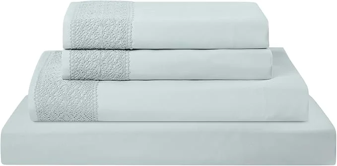 Safe Modern Threads 4 Piece Microfiber Sheet Set – Soft Cooling Bed Sheets with Crochet Lace – Deep Pocket Wrinkle Breathable Hotel Luxury Bedding Pale Aqua King Selected