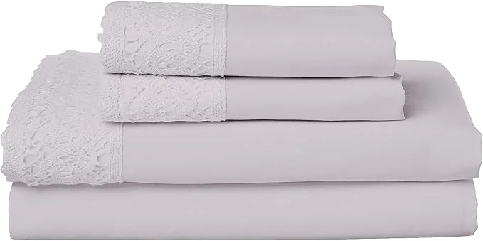 Superior Modern Threads 4 Piece Microfiber Sheet Set – Soft Cooling Bed Sheets with Crochet Lace – Deep Pocket Wrinkle Breathable Hotel Luxury Bedding Light Gray King Premium Material
