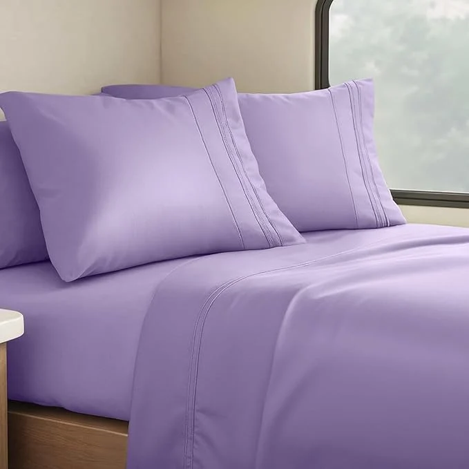 Safe Clara Clark Bed Sheets Premier 1800 Series 4 Piece RV Queen Sheet Set Luxury Soft Sheets for RV Bunks Short Queen - Lavender Original