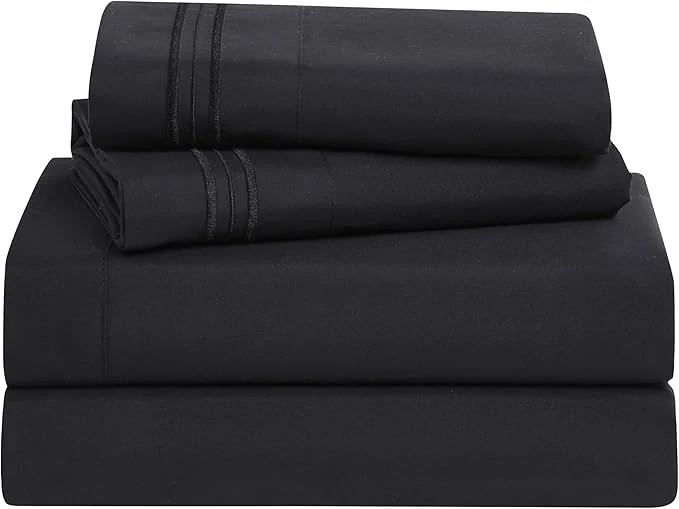 Reliable Clara Clark Bed Sheets Premier 1800 Series 4 Piece Bed Sheet Set Deep Pocket Wrinkle Fade Stain Resistant Luxury Soft Bedding Sheets amp Pillowcases Queen Black Versatile