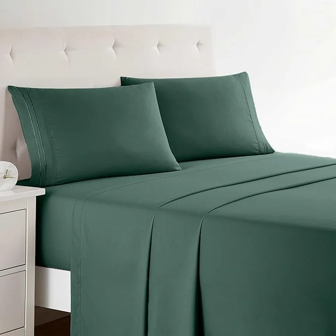 Reusable Clara Clark Full XL Bed Sheet Set - Wrinkle Fade Stain Resistant Deep Pocket Sheets - Luxury Soft Bedding Sheets amp Pillowcases Full XL Forest Green Expertly Made