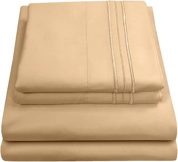 Quality RV Queen Bed Sheets - Breathable Luxury Sheets with Full Elastic amp Secure Corner Straps Built In - 1800 Supreme Collection Extra Soft Deep Pocket Bedding Set Sheet Set RV Short Queen Camel Environmentally Friendly