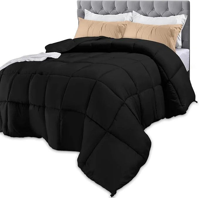 Relaxed Utopia Bedding Comforters Twin Size All Season Duvet Insert Down Box Stitched Bed Comforter with Corner Tabs Machine Washable Black Lightweight