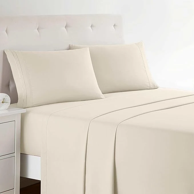 Fine Crafted Clara Clark Bed Sheets Premier 1800 Series 4 Piece Bed Sheet Set Deep Pocket Wrinkle Fade Stain Resistant Luxury Soft Bedding Sheets amp Pillowcases King Beige Cream Premium Material