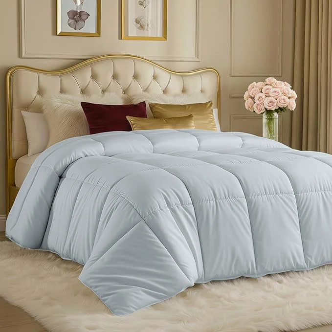 High-Grade Utopia Bedding Comforters Twin Size All Season Duvet Insert Down Box Stitched Bed Comforter with Corner Tabs Machine Washable Light Grey Efficient