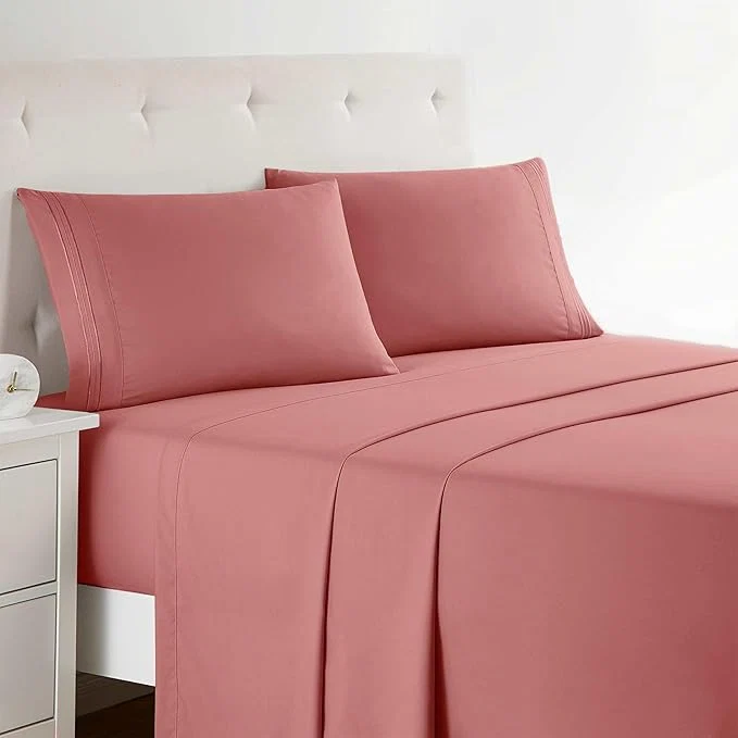 Long-Lasting Clara Clark Full XL Bed Sheet Set - Wrinkle Fade Stain Resistant Deep Pocket Sheets - Luxury Soft Bedding Sheets amp Pillowcases Full XL Pink Clay Exclusive