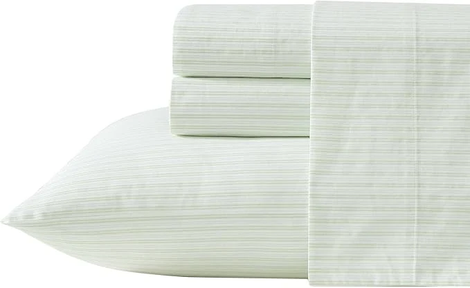 Smooth Laura Ashley - King Sheet Set Crisp amp Cool Cotton Percale Bed Sheets Deep Pockets Striped Bedding with Matching Fitted Sheet amp Pillowcases Bedford Skinny Stripe Green Original Design