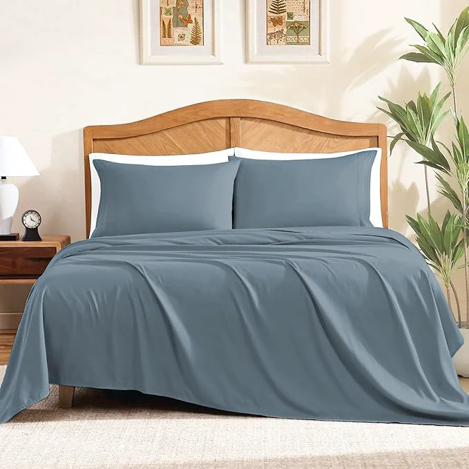Eco-Friendly ClevaHome Sheet Set Queen Size 4-Piece Bedding Lightweight amp Super Soft Easy Care Microfiber– Shrinkage amp Fade Resistant Bedding Set with 14 39 39 Deep Pockets Slate Blue Minimalist