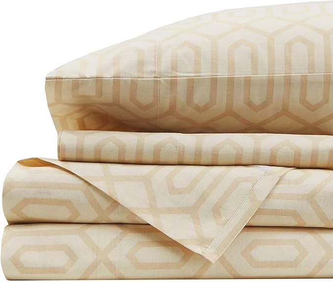Smooth Comfort Spaces Cotton Sheet Set Breathable Lightweight Soft with 12 quot Elastic Pocket Fits up to 14 quot Mattress All Season Cozy Bedding Matching Pillow Case Twin XL Diamond Tan 3 Piece Secure