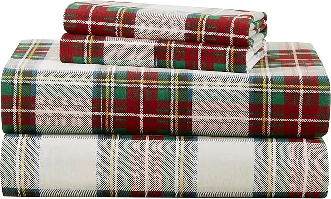 Consistent Comfort Spaces Cotton Sheets Twin XL Breathable Naturally Cool Cotton Sheets Cotton Bed Sheets 12 quot Elastic Pocket Fits up to 14 quot Mattress All Seasons Sheet Set Scottish Plaid Red 3 Piece High-Grade