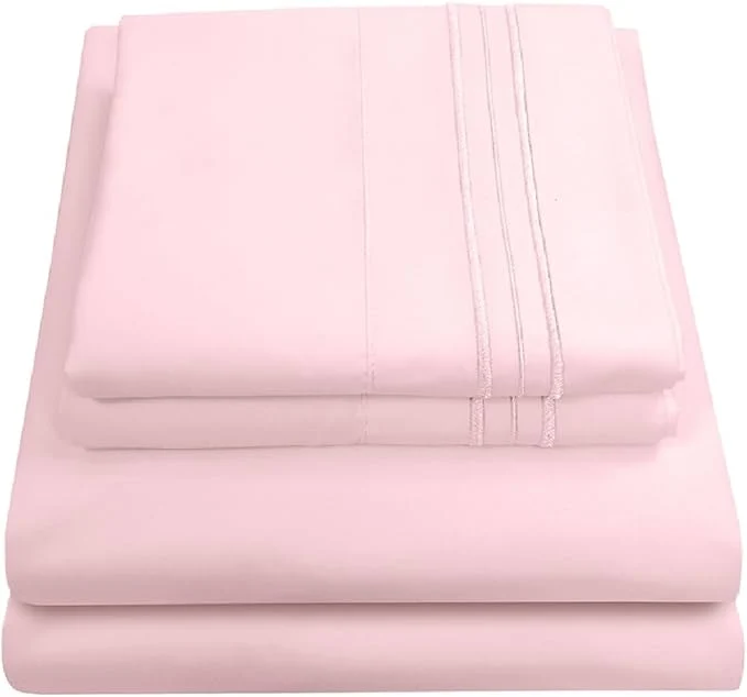 Smooth 1800 Thread Count Sheet Set – Soft Egyptian Quality Brushed Microfiber Sheets – Luxury Bedding Set with Flat Sheet Fitted Sheet Pillow Cases Queen Pale Pink Sheet Set Next-Generation