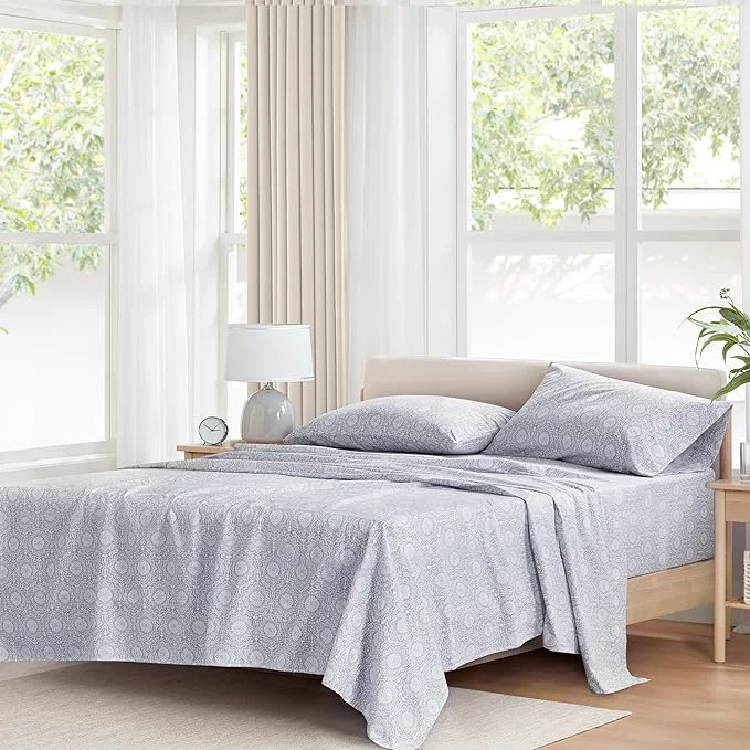 Flexible Comfort Spaces Cotton Sheets Queen Breathable Naturally Cool Cotton Sheets Soft Cotton Bed Sheets with 14 quot Elastic Pocket Fits up to 16 quot Mattress All Seasons Sheet Set Adelia Gray 4 Piece Smooth