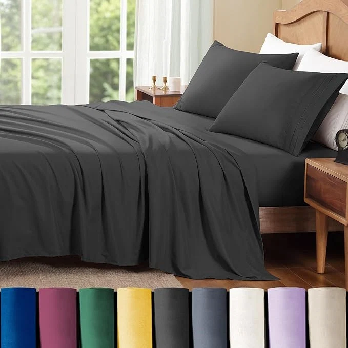 Crafted ClevaHome Queen Sheet Set 4-Piece Bed Sheets for Queen Size Bed Lightweight amp Super Soft Easy Care Microfiber– Shrinkage amp Fade Resistant Bedding Set with 14 39 39 Deep Pockets Black Innovative