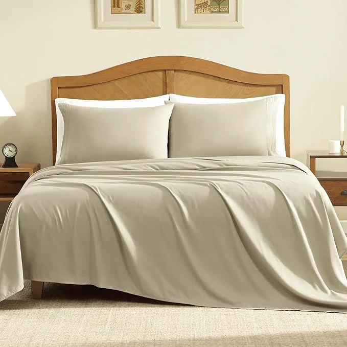 Classic ClevaHome Sheet Set King Size 4-Piece Bedding Lightweight amp Super Soft Easy Care Microfiber– Shrinkage amp Fade Resistant Bedding Set with 14 39 39 Deep Pockets Sandy Beige Fine
