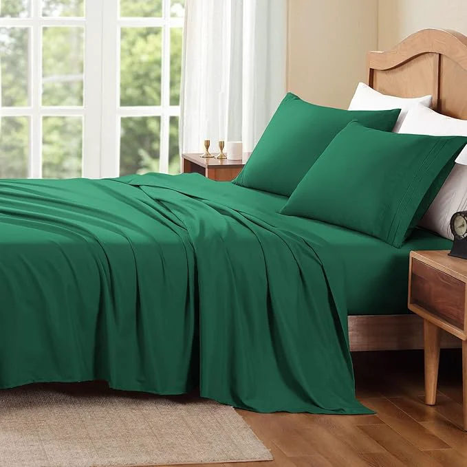 Consistent ClevaHome Full Sheet Set 4-Piece Full Size Sheets Lightweight amp Super Soft Easy Care Microfiber– Shrinkage amp Fade Resistant Bedding Set with 14 39 39 Deep Pockets Forest Green Unique