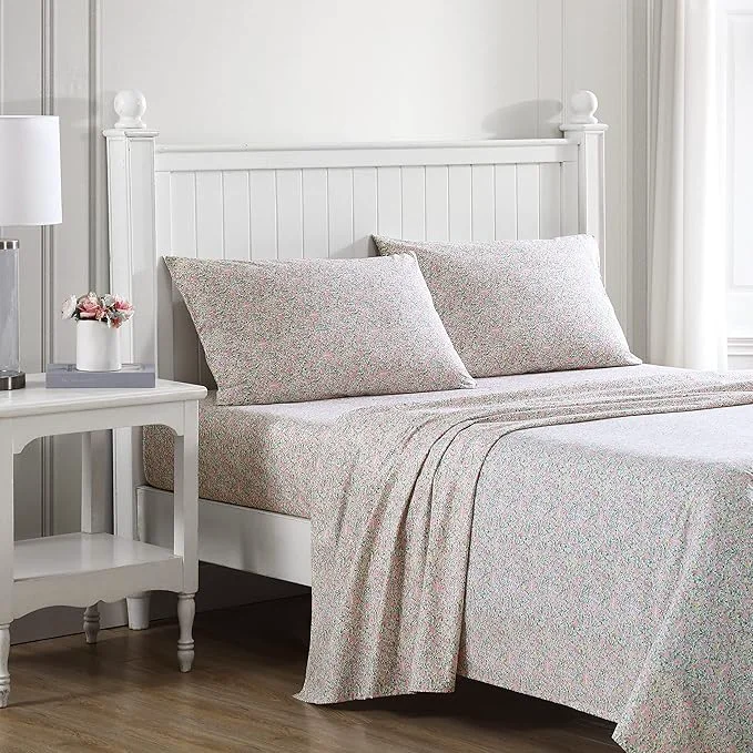 Expertly Made Laura Ashley - Full Sheets Cotton Percale Bedding Set Lightweight amp Breathable Home Decor Dorm Room Essentials Lovestone Pink Full Long-Lasting