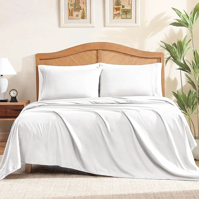 Durable ClevaHome Sheet Set King Size 4-Piece Bedding Lightweight amp Super Soft Easy Care Microfiber– Shrinkage amp Fade Resistant Bedding Set with 14 39 39 Deep Pockets Pearl White Fine Crafted