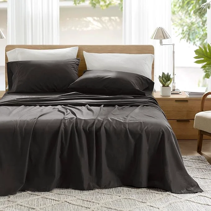 Trusted Comfort Spaces Cotton Sheets Cal King Breathable amp Soft Cotton Sheets Naturally Cool Cotton Bed Sheets with 14 quot Elastic Pocket Fits up to 16 quot Mattress All Season Sheet Set Black 4 Piece Pure