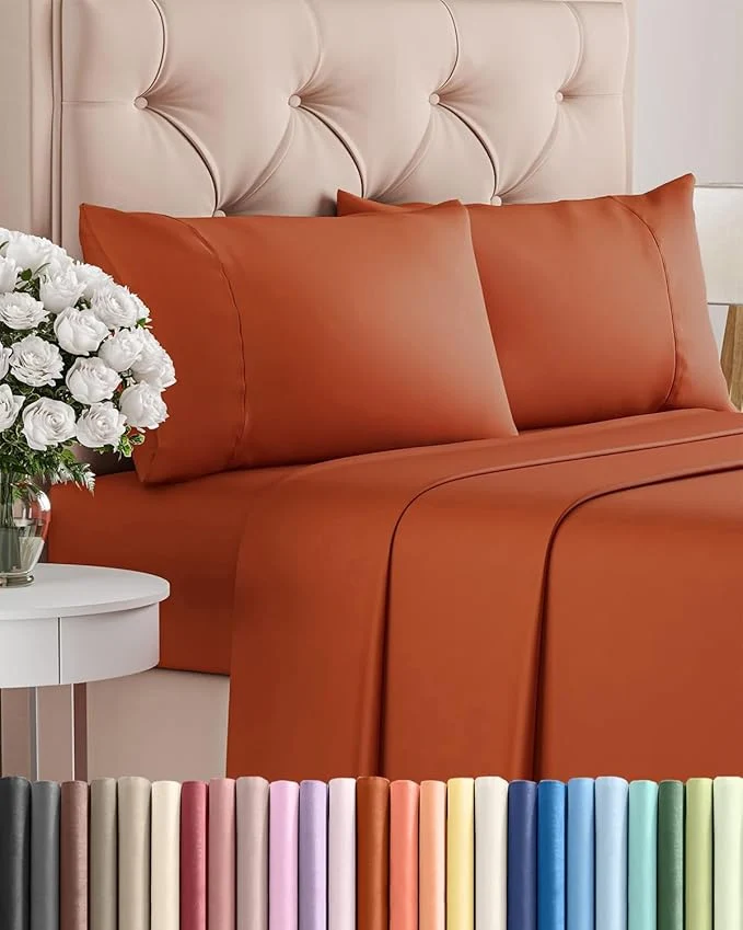 Reusable Twin XL 4 Piece Sheet Set - Comfy Breathable amp Cooling - Ultra Soft Hotel Luxury Bedding Set w 8-16 Inch Deep Pockets - 1 Flat amp 1 Fitted Sheet amp 2 Pillowcases - Wrinkle amp Easy Care - Terracotta Crafted