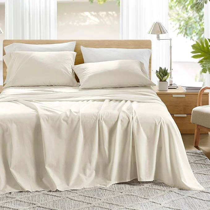 Authentic Comfort Spaces Cotton Sheets Cal King Breathable amp Soft Cotton Sheets Naturally Cool Cotton Bed Sheets with 14 quot Elastic Pocket Fits up to 16 quot Mattress All Season Sheet Set Ivory 4 Piece Healthy