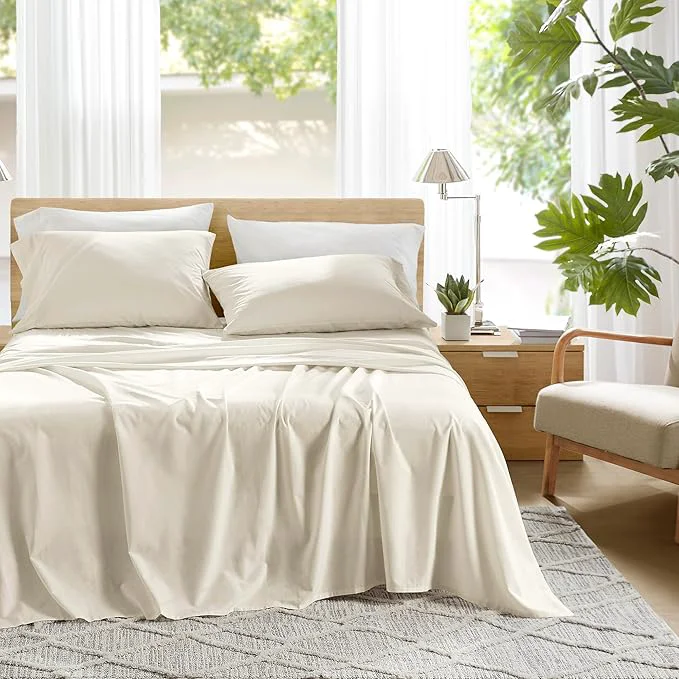 Official Comfort Spaces Cotton Sheets Twin Breathable Soft Cotton Sheets Naturally Cool Cotton Bed Sheets with 12 quot Elastic Pocket Fits up to 14 quot Mattress All Season Sheet Set Twin Ivory 3 Piece Prestigious