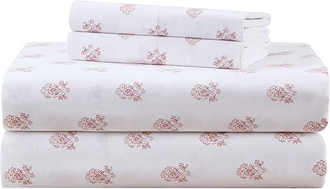 Durable Comfort Spaces Cotton Sheets King Breathable Naturally Cool Cotton Sheets Soft Cotton Bed Sheets with 14 quot Elastic Pocket Fits up to 16 quot Mattress All Seasons Sheet Set Floral Pink 4 Piece Contemporary