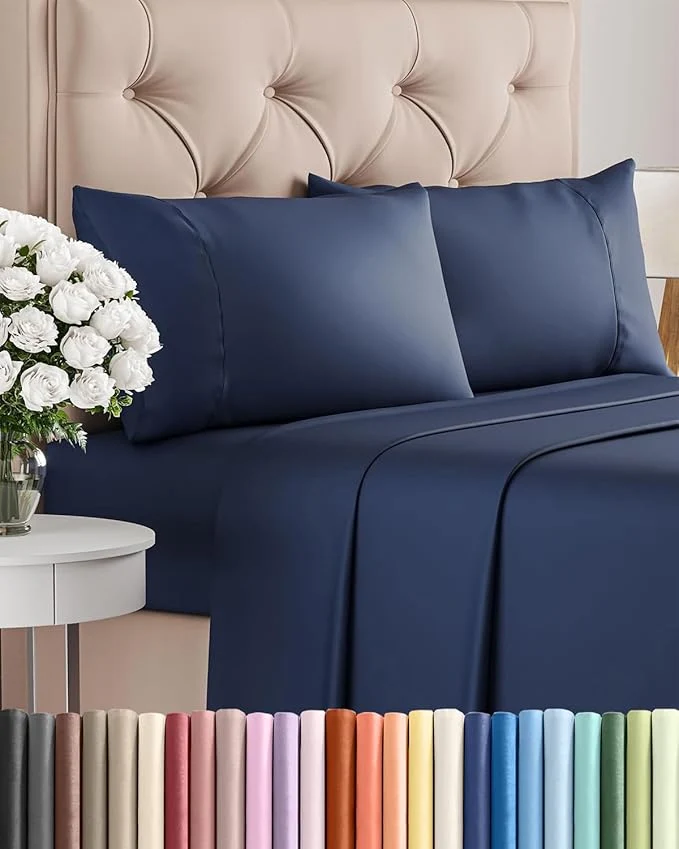Verified Twin XL 4 Piece Sheet Set - Comfy Breathable amp Cooling - Ultra-Soft Hotel Luxury Bedding Set w 8-16 Inch Deep Pockets - 1 Flat amp 1 Fitted Sheet amp 2 Pillowcases - Wrinkle amp Easy Care - Navy Blue Effective