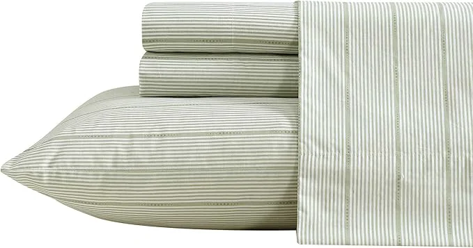 Comfortable Nautica - King Size Sheets Set Crisp amp Tailored Floral Bedding with a Smooth Cotton Percale Bed Sheets with Matching Pillowcases amp Fitted Sheet Ellipse Stripe Green Official