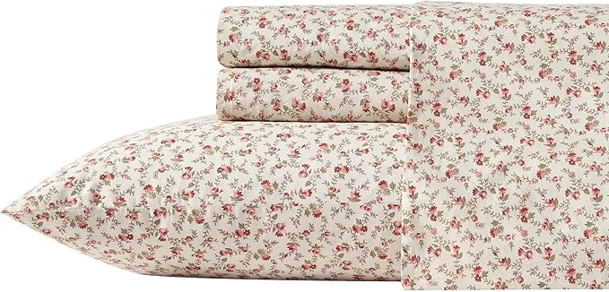 Certified Laura Ashley - Full Sheets Cotton Percale Bedding Set Lightweight amp Breathable Home Decor Oeko-Tex Sweet Success Pink Full Authentic