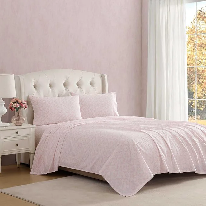 Expertly Made Laura Ashley - Full Sheet Set Crisp amp Cool Cotton Percale Bedding with Deep Pockets Lightweight for Year Round Comfort Bed Sheets with Matching Pillowcases Antoinette Pink Innovative